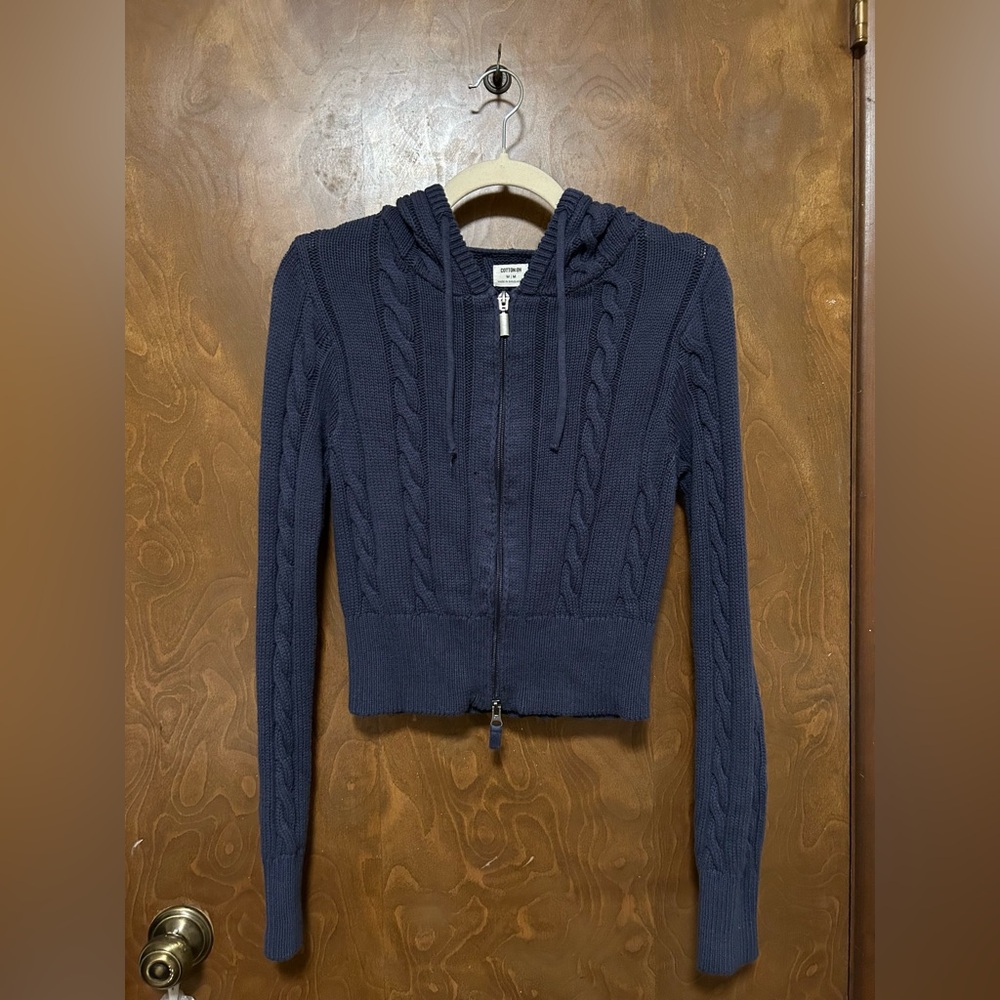 Navy Cotton On Cable Knit Zip Up Hoodie